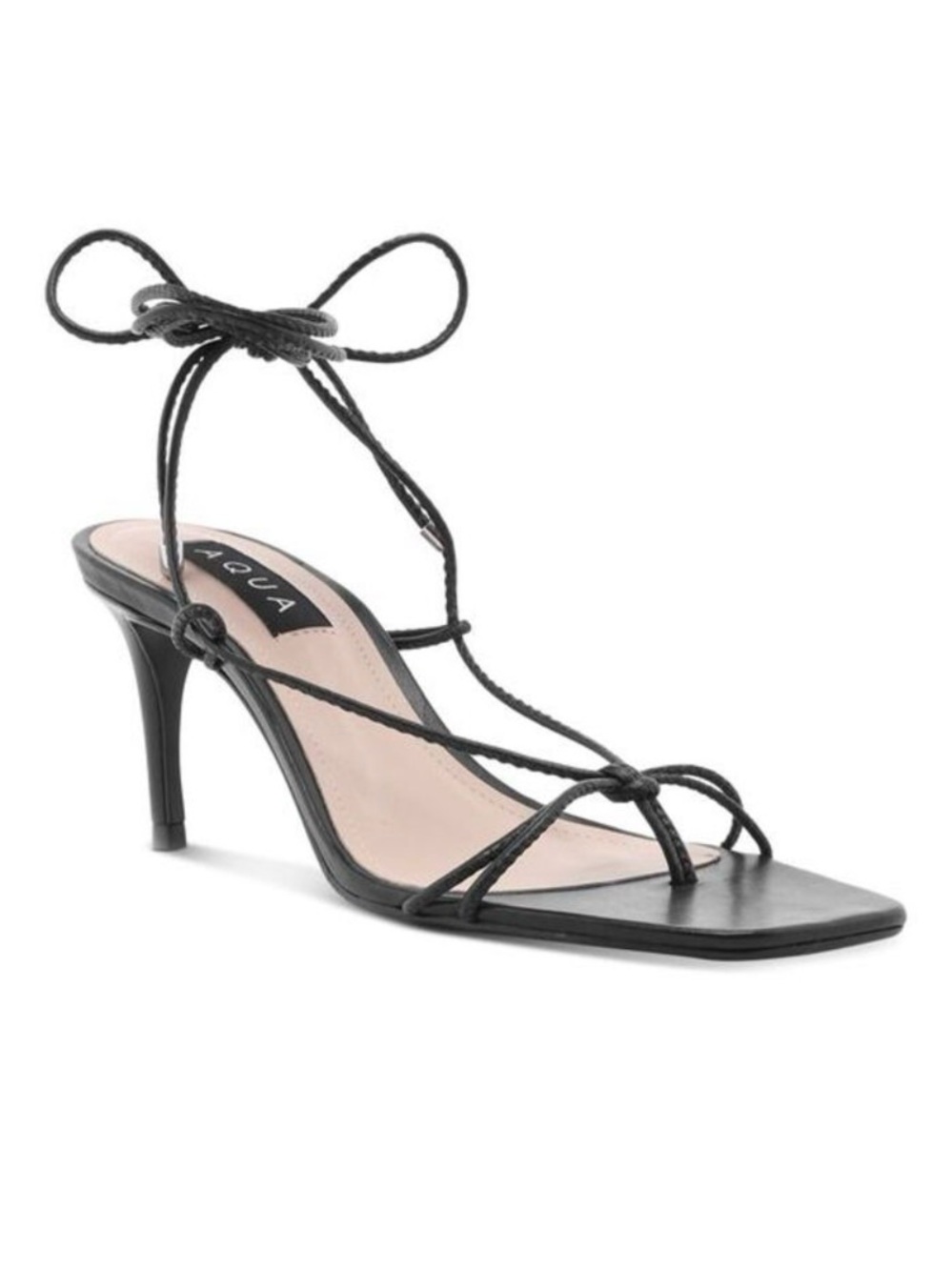 AQUA Womens Black Strappy Dirlene Square Toe Stiletto Sandals 8.5 B